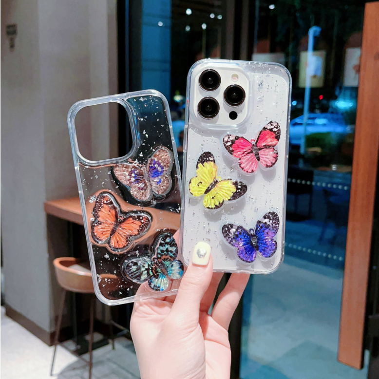 Ốp Điện Thoại Hình Bướm 3d Nhiều Lá Bạc Cho iphone 11 12 13 14 15 pro 15 max