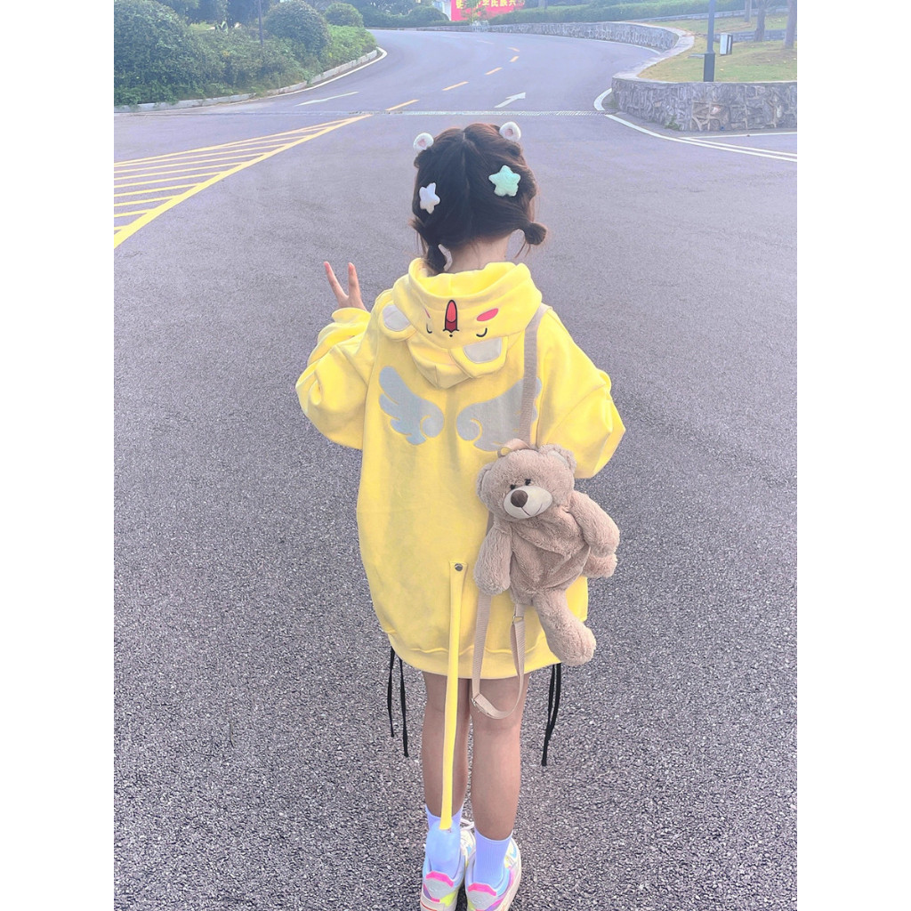 Áo Hoodie Thêu Hình Đôi Cánh Nhỏ Dễ Thương Phong Cách Nhật Bản Thời Trang Thu Đông Dành Cho Cặp Đôi