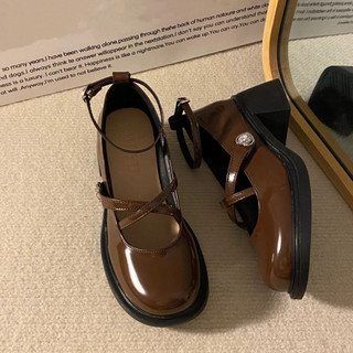  Classic British style round toe leather shoes with thick soles spring and autumn fashion for women 