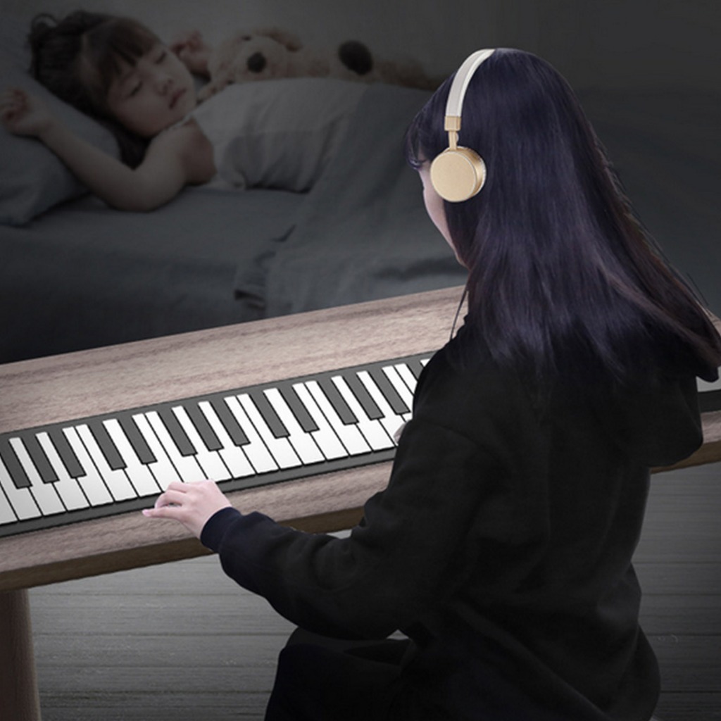 NiceOne  Bàn phím mềm Đàn piano 61‑Bàn cuộn lên Loa Bluetooth kép có thể sạc lại bằng silicon 100‑240V cmman