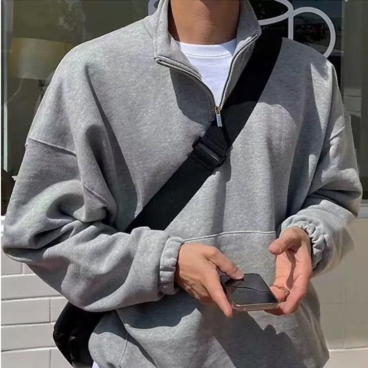 Áo sweater Tay Dài Cổ Cao Dáng Rộng Phong Cách Hàn Quốc Thời Trang Thu Đông Cho Nam