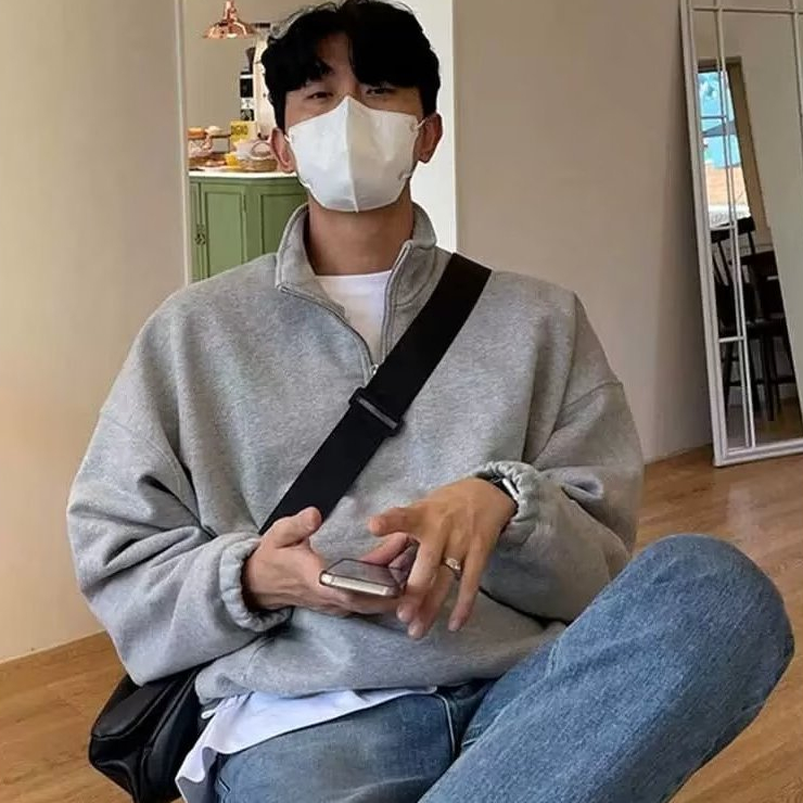 Áo sweater Tay Dài Cổ Cao Dáng Rộng Phong Cách Hàn Quốc Thời Trang Thu Đông Cho Nam