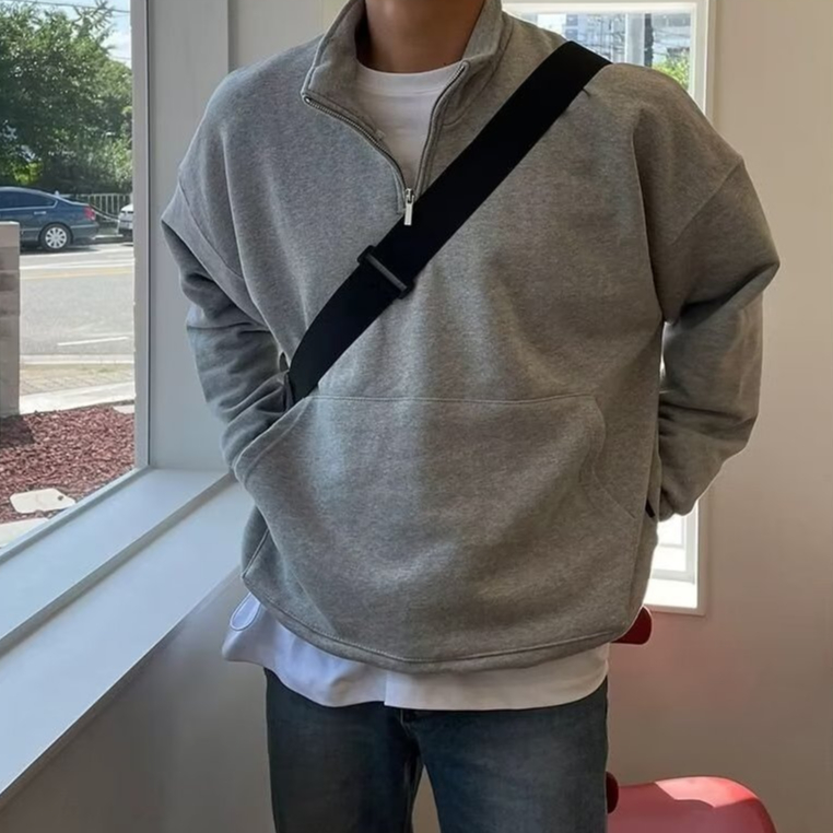 Áo sweater Tay Dài Cổ Cao Dáng Rộng Phong Cách Hàn Quốc Thời Trang Thu Đông Cho Nam