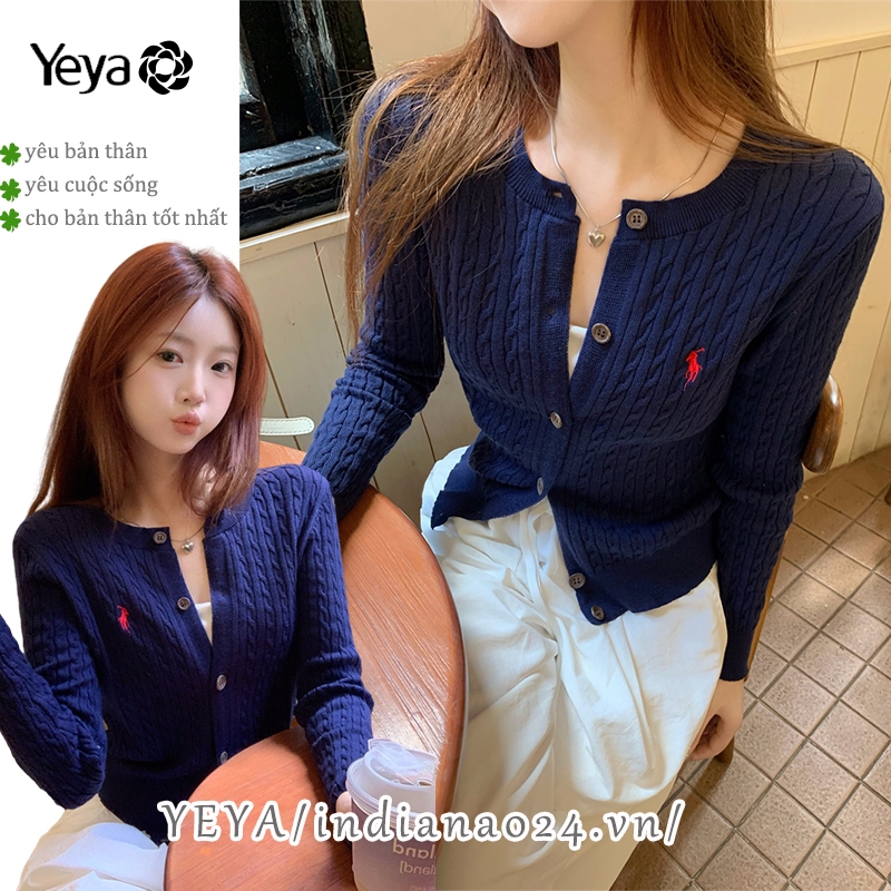 Yeya Áo Khoác cardigan Dệt Kim Tay Dài Dáng Ôm Thêu Họa Tiết Cá Tính Cho Nữ