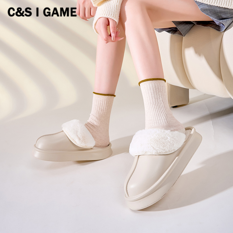 C＆S  Dép bông Dép Lông dép bánh mì nữ đi trong nhà ĐẾ CAO SU  FMR23A0BOK 42Z231018