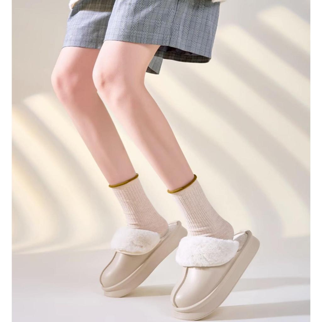 C＆S  Dép bông Dép Lông dép bánh mì nữ đi trong nhà ĐẾ CAO SU  FMR23A0BOK 42Z231018