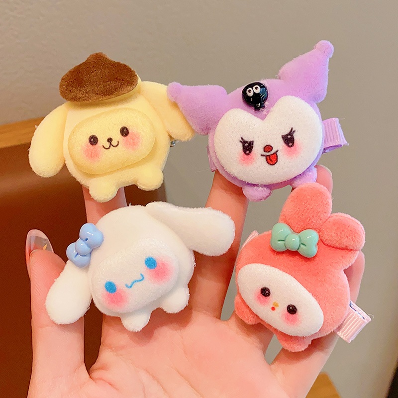 Ice🍓SANRIO Dễ Thương Kẹp Tóc Lông Xù Kiểu Hoạt Hình Đáng Yêu Cho Nữ Kiểu Hàn Quốc