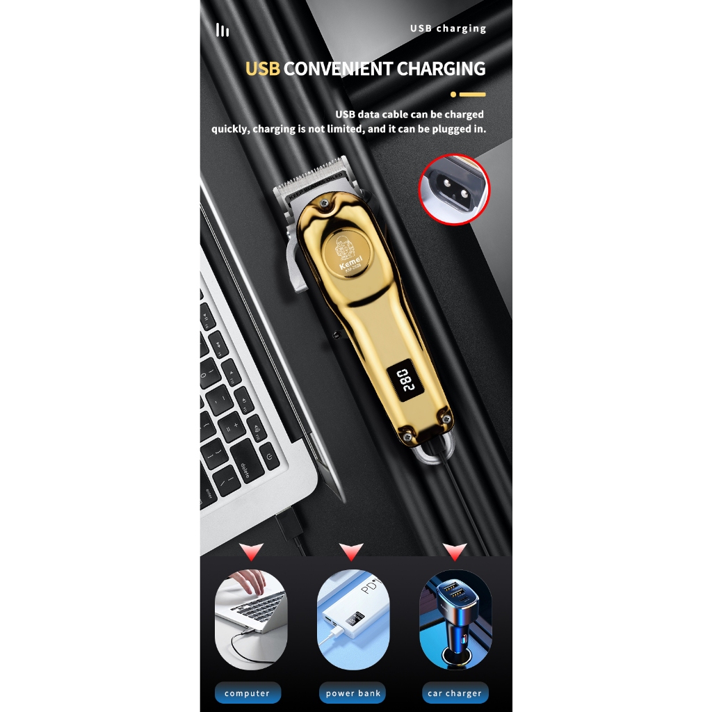 Kemei Tông Đơ Cắt Tóc Chuyên Nghiệp Không Dây Sạc Lại Được