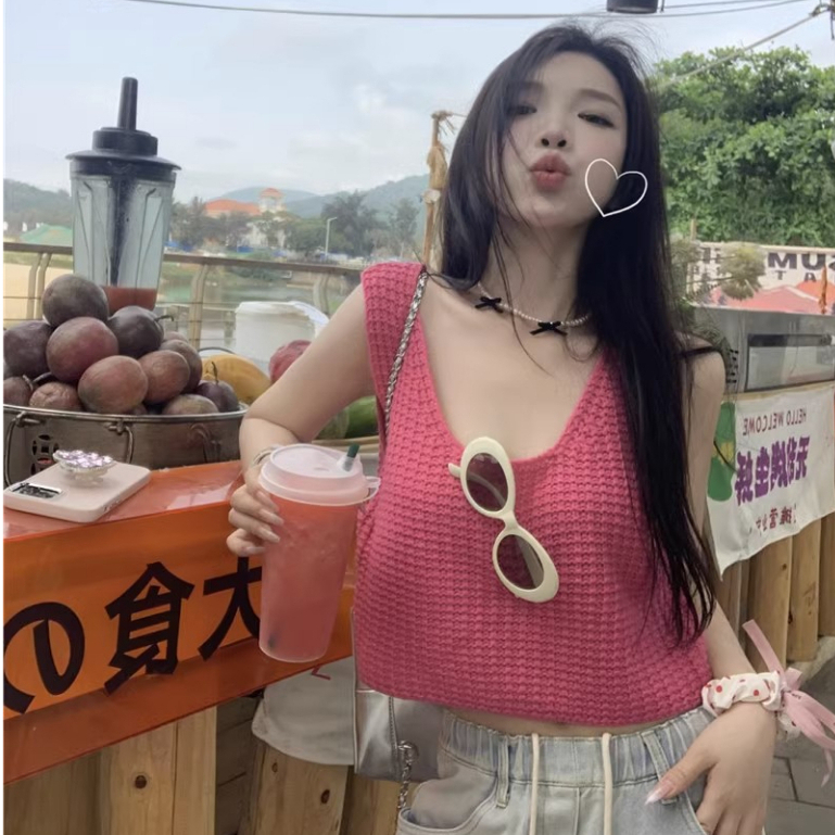 Áo Dệt Kim Sát Nách Cổ Tròn Màu Trơn Thời Trang Mùa Hè Cho Nữ | BigBuy360 - bigbuy360.vn