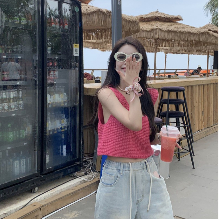 Áo Dệt Kim Sát Nách Cổ Tròn Màu Trơn Thời Trang Mùa Hè Cho Nữ | BigBuy360 - bigbuy360.vn