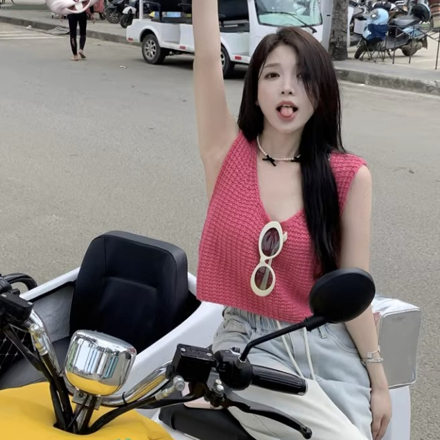 Áo Dệt Kim Sát Nách Cổ Tròn Màu Trơn Thời Trang Mùa Hè Cho Nữ | BigBuy360 - bigbuy360.vn