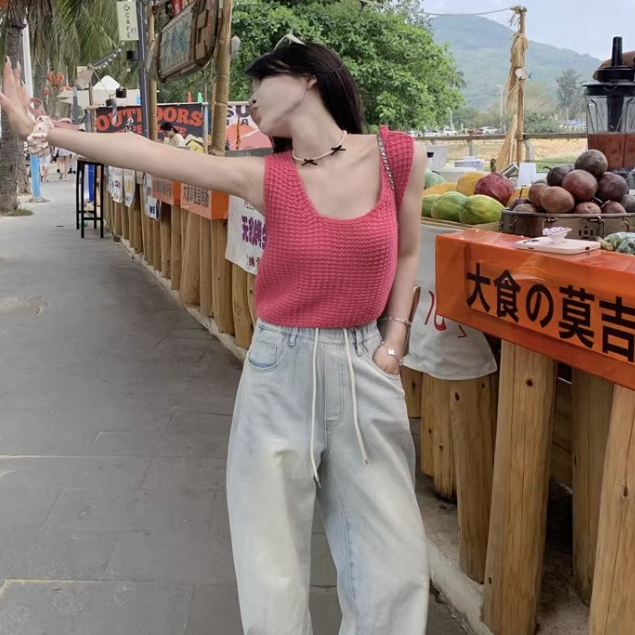 Áo Dệt Kim Sát Nách Cổ Tròn Màu Trơn Thời Trang Mùa Hè Cho Nữ | BigBuy360 - bigbuy360.vn