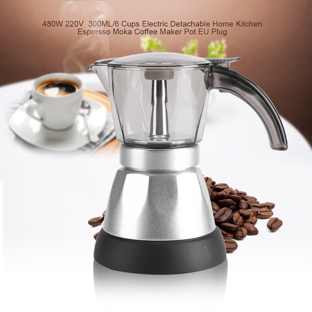 Ấm Pha Cafe Moka Pot + Bếp Điện - Combo Cả Bộ Gồm Ấm Moka 300ml Và Bếp Điện Mini 480W 220V ( Chỉ Việc Dùng )