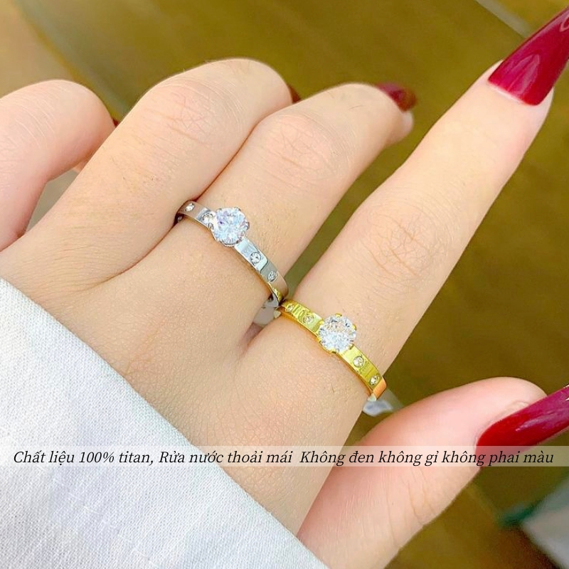 Nhẫn titan cao cấp không gỉ mạ vàng 24k thiết kế đá pha lê lấp lánh thời trang sang trọng dành cho nữ