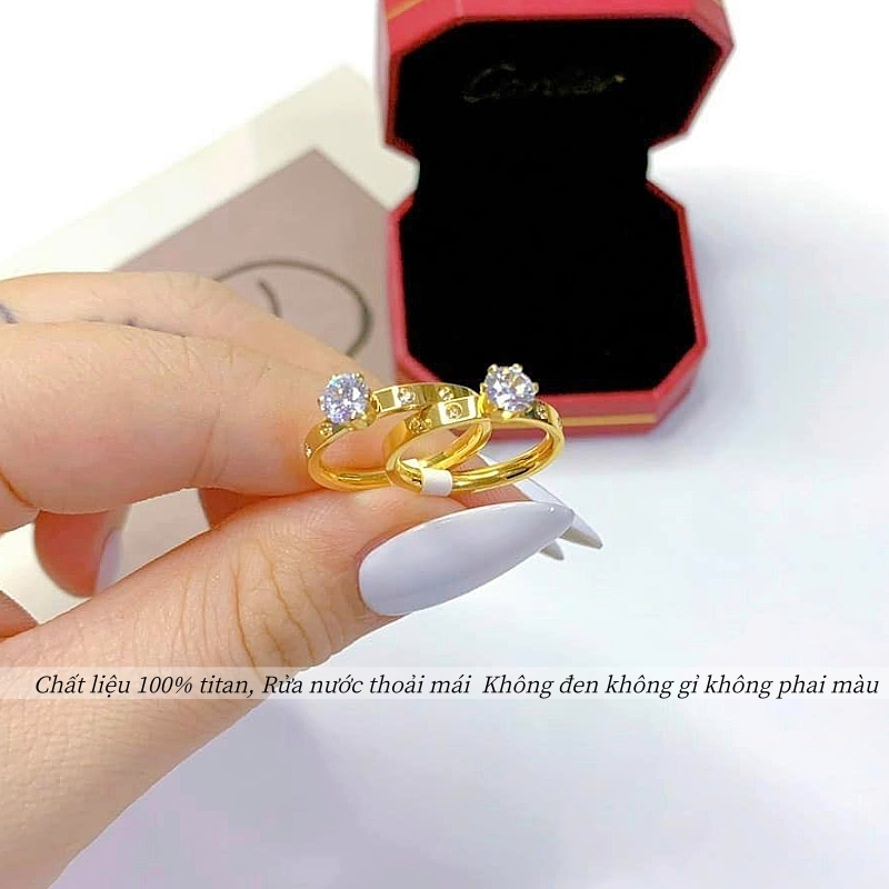 Nhẫn titan cao cấp không gỉ mạ vàng 24k thiết kế đá pha lê lấp lánh thời trang sang trọng dành cho nữ