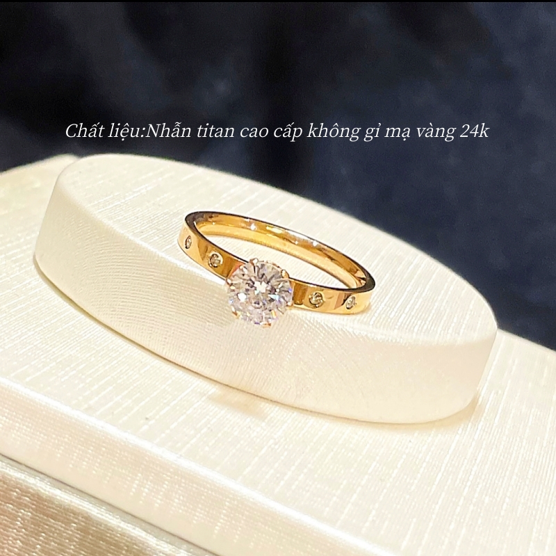 Nhẫn titan cao cấp không gỉ mạ vàng 24k thiết kế đá pha lê lấp lánh thời trang sang trọng dành cho nữ