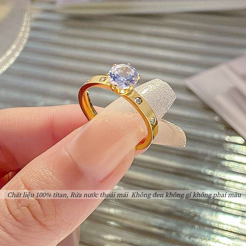 Nhẫn titan cao cấp không gỉ mạ vàng 24k thiết kế đá pha lê lấp lánh thời trang sang trọng dành cho nữ