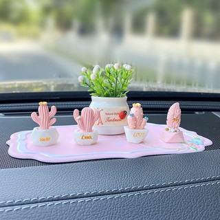 6 Cái/bộ Đồ trang trí ô tô mini hình xương rồng, tượng nhỏ để bảng điều khiển kèm thảm chống trơn