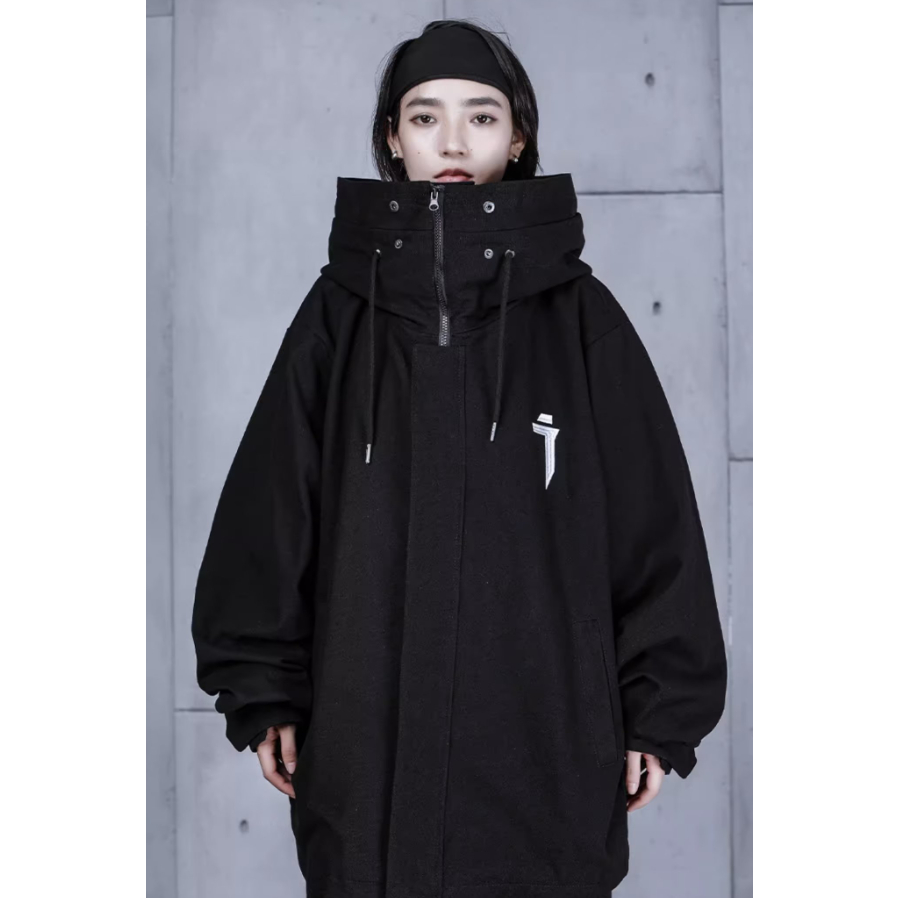 M-3xl thêu công nghiệp nặng áo khoác có mũ trùm đầu chức năng cặp đôi thời trang all-match mùa thu và mùa đông harajuku phong cách mới áo khoác dài tay rộng rãi