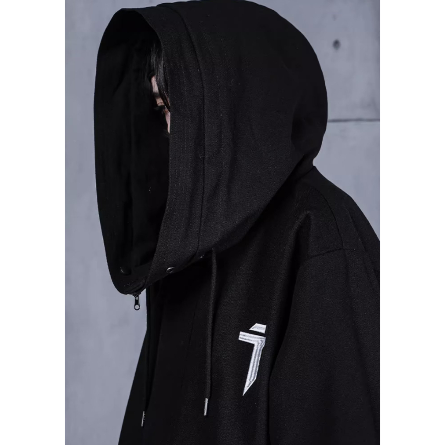 M-3xl thêu công nghiệp nặng áo khoác có mũ trùm đầu chức năng cặp đôi thời trang all-match mùa thu và mùa đông harajuku phong cách mới áo khoác dài tay rộng rãi