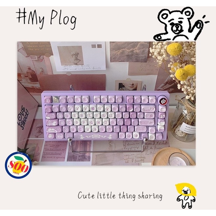 140 Phím Nho đông lạnh Keycap SOA Chiều cao PBT Chất liệu Năm mặt thăng hoa nhiệt cá nhân tùy chỉnh cơ khí Màu tím dễ thương Keycaps Áp dụng 61/68/75/84/87/104/108