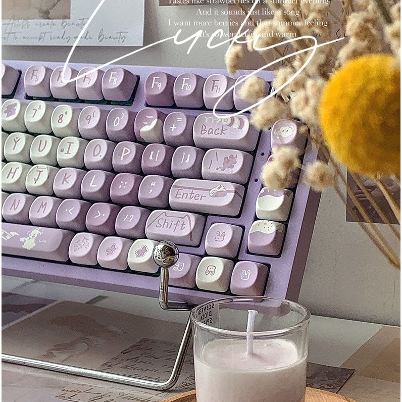 140 Phím Nho đông lạnh Keycap SOA Chiều cao PBT Chất liệu Năm mặt thăng hoa nhiệt cá nhân tùy chỉnh cơ khí Màu tím dễ thương Keycaps Áp dụng 61/68/75/84/87/104/108