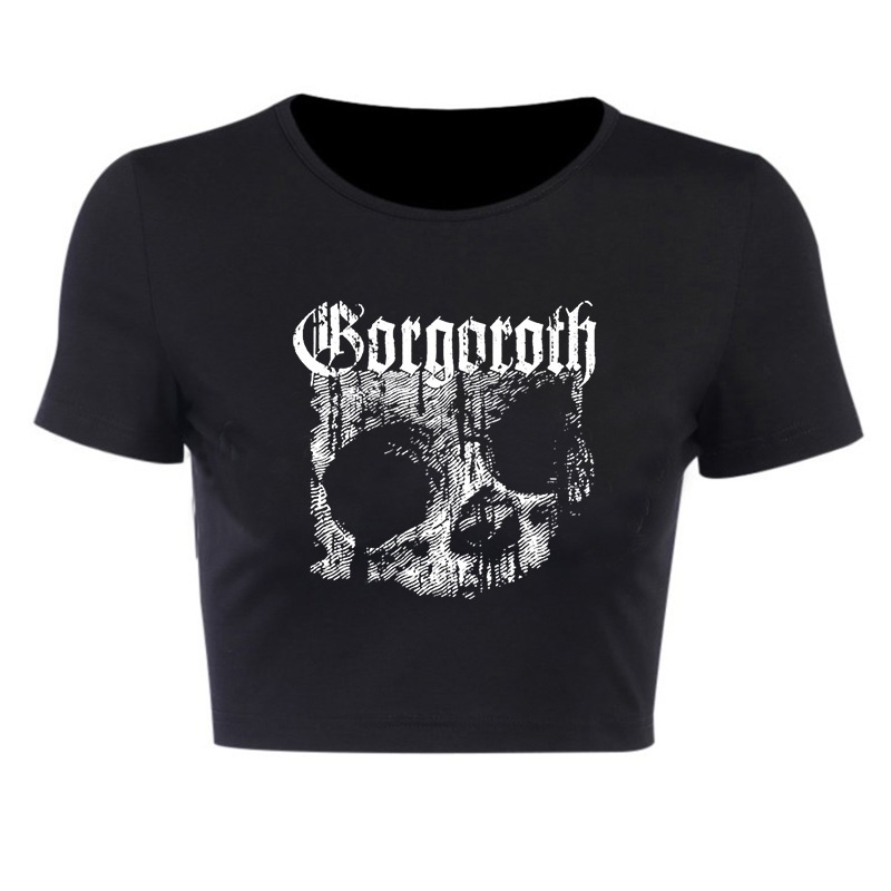 Áo Thun Croptop Tay Ngắn In Hình Đầu Lâu Phong Cách Gothic Cổ Điển Thời Trang Cho Nữ
