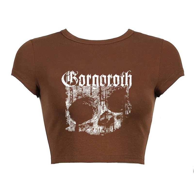 Áo Thun Croptop Tay Ngắn In Hình Đầu Lâu Phong Cách Gothic Cổ Điển Thời Trang Cho Nữ
