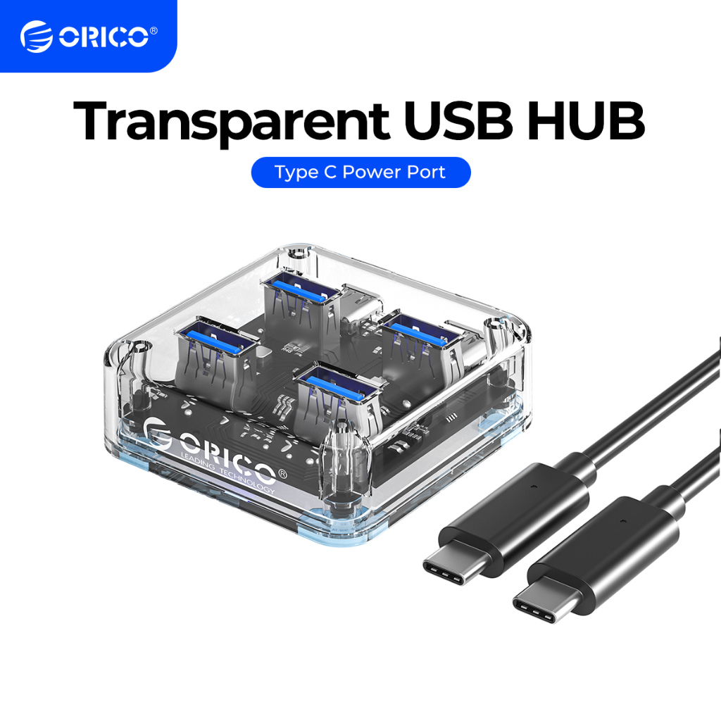 ORICO USB Hub USB 3.0 5Gbps Truyền tốc độ cao Tản nhiệt nhanh Bộ tách USB 4 cổng trong suốt với cổng nguồn Thích hợp cho điện thoại di động Máy tính xách tay Máy tính bảng (MH4UC)