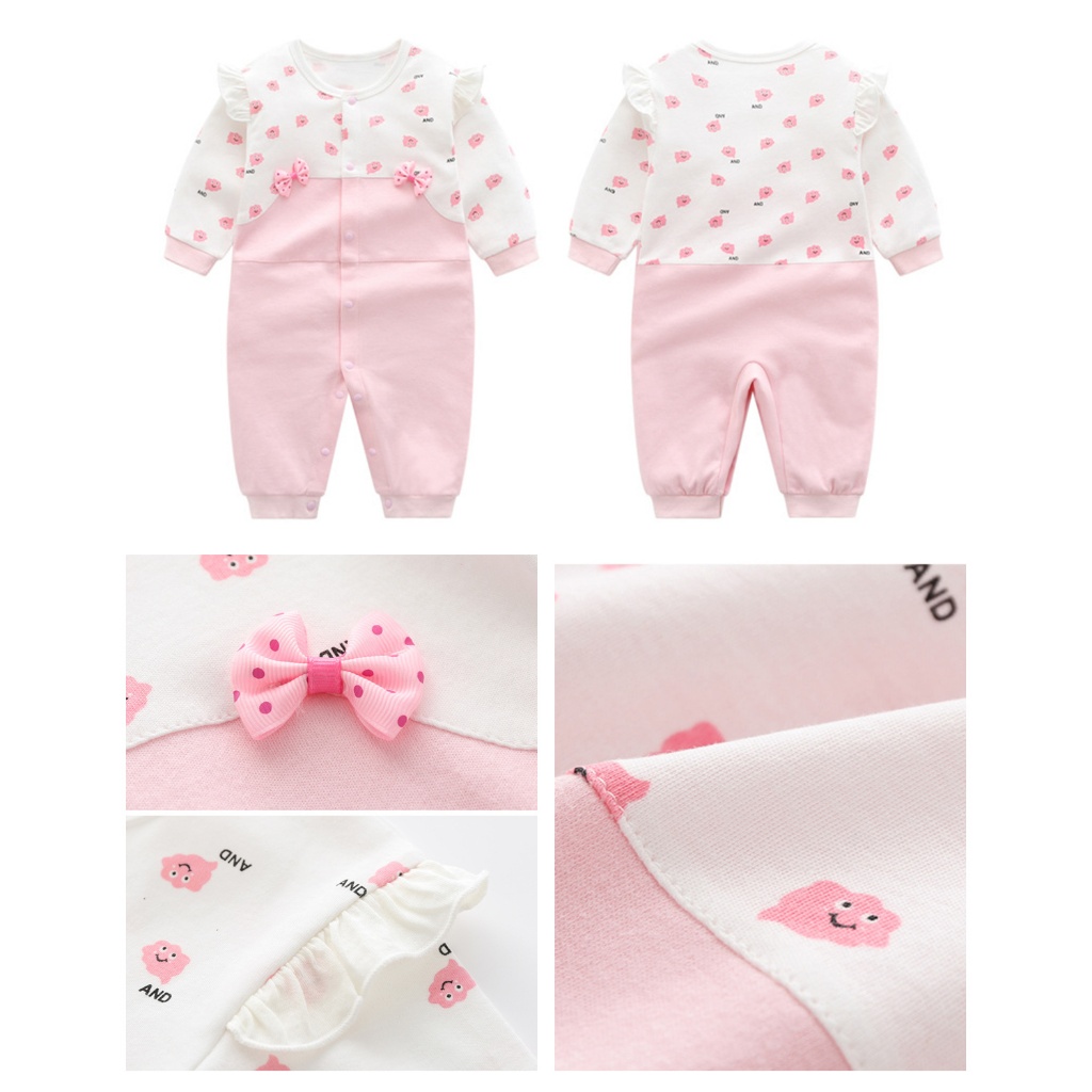 Áo liền quần LUCKYCANDY tay dài tông màu hồng đáng yêu dành cho bé gái