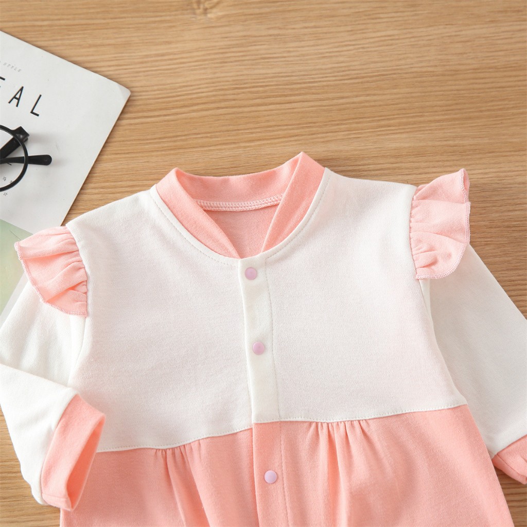 Áo liền quần LUCKYCANDY tay dài tông màu hồng đáng yêu dành cho bé gái