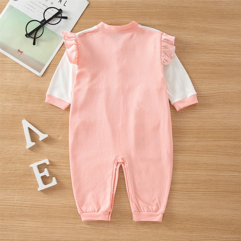 Áo liền quần LUCKYCANDY tay dài tông màu hồng đáng yêu dành cho bé gái