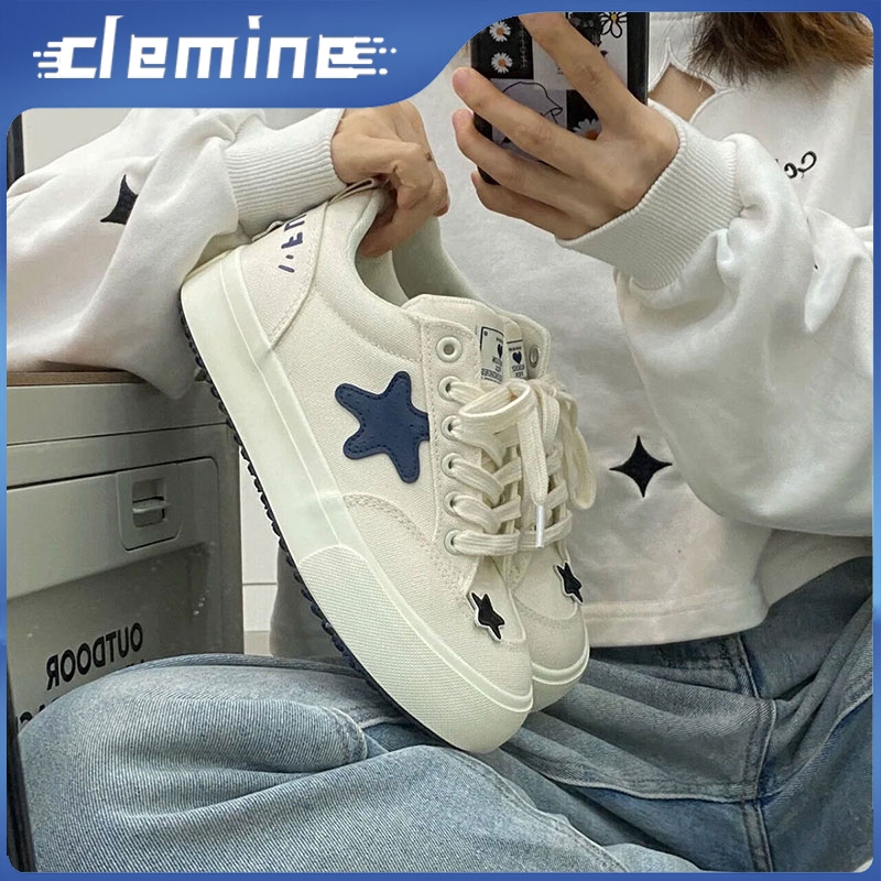Giày canvas CLEMINE đế bằng họa tiết ngôi sao nhỏ phong cách thể thao đơn giản cho nữ