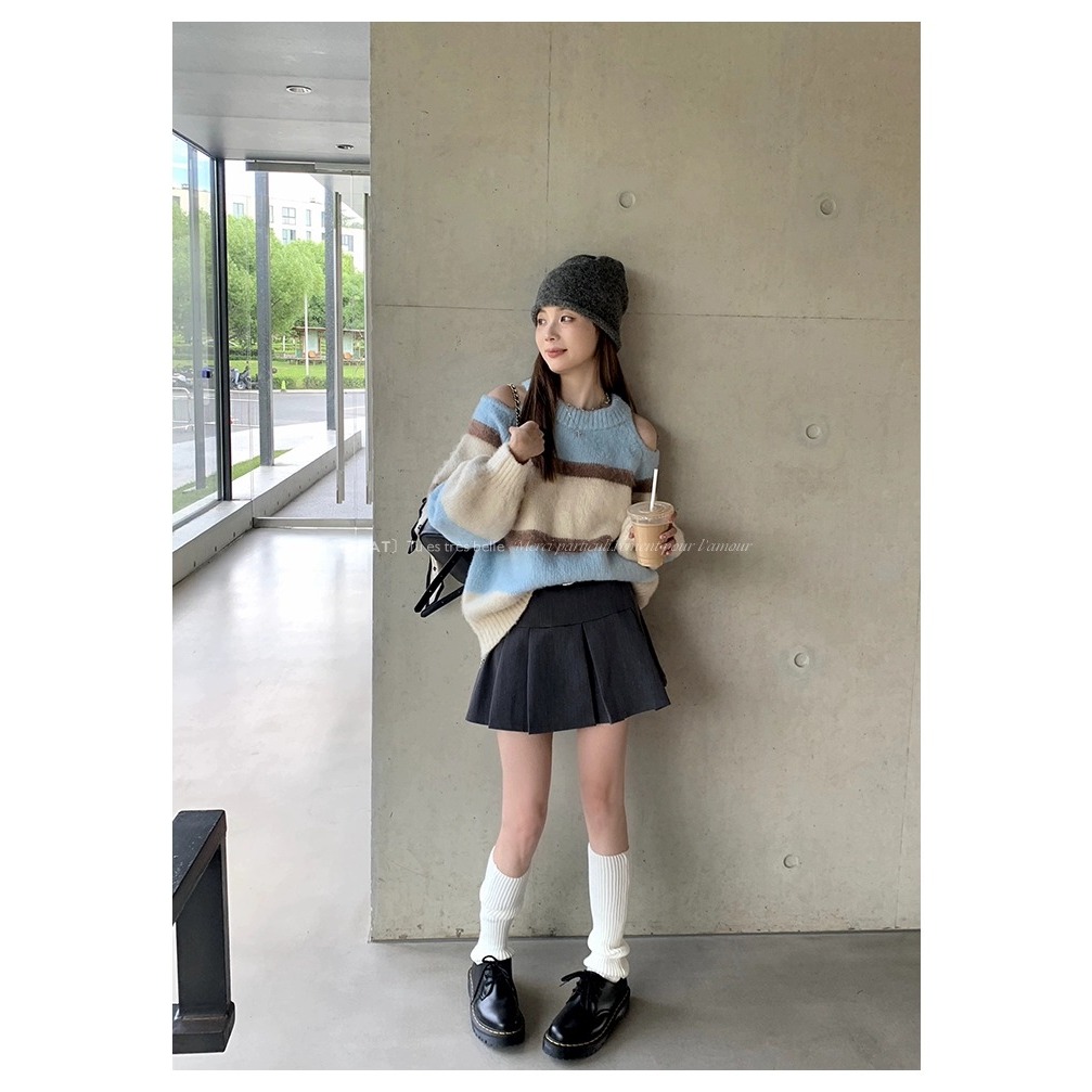 Áo sweater Dệt Kim Phối Màu Tương Phản Đơn Giản Thời Trang Hàn Quốc Cho Nữ