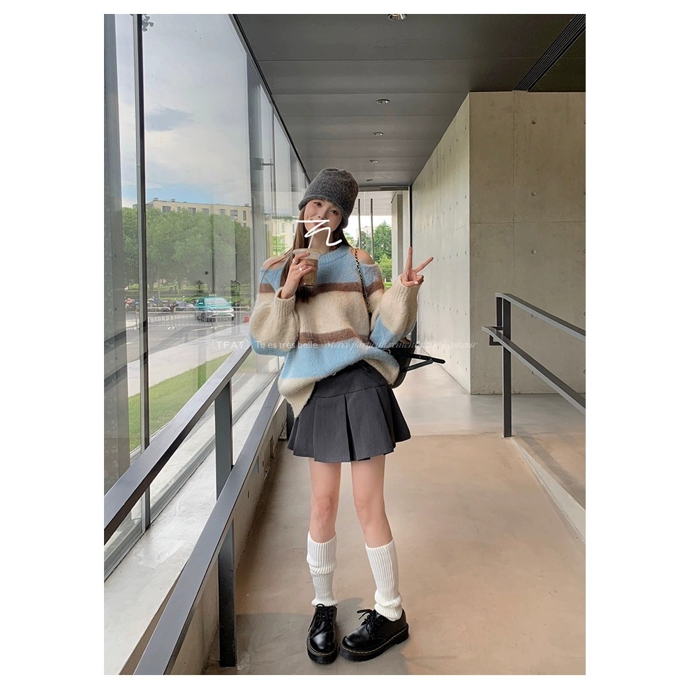 Áo sweater Dệt Kim Phối Màu Tương Phản Đơn Giản Thời Trang Hàn Quốc Cho Nữ