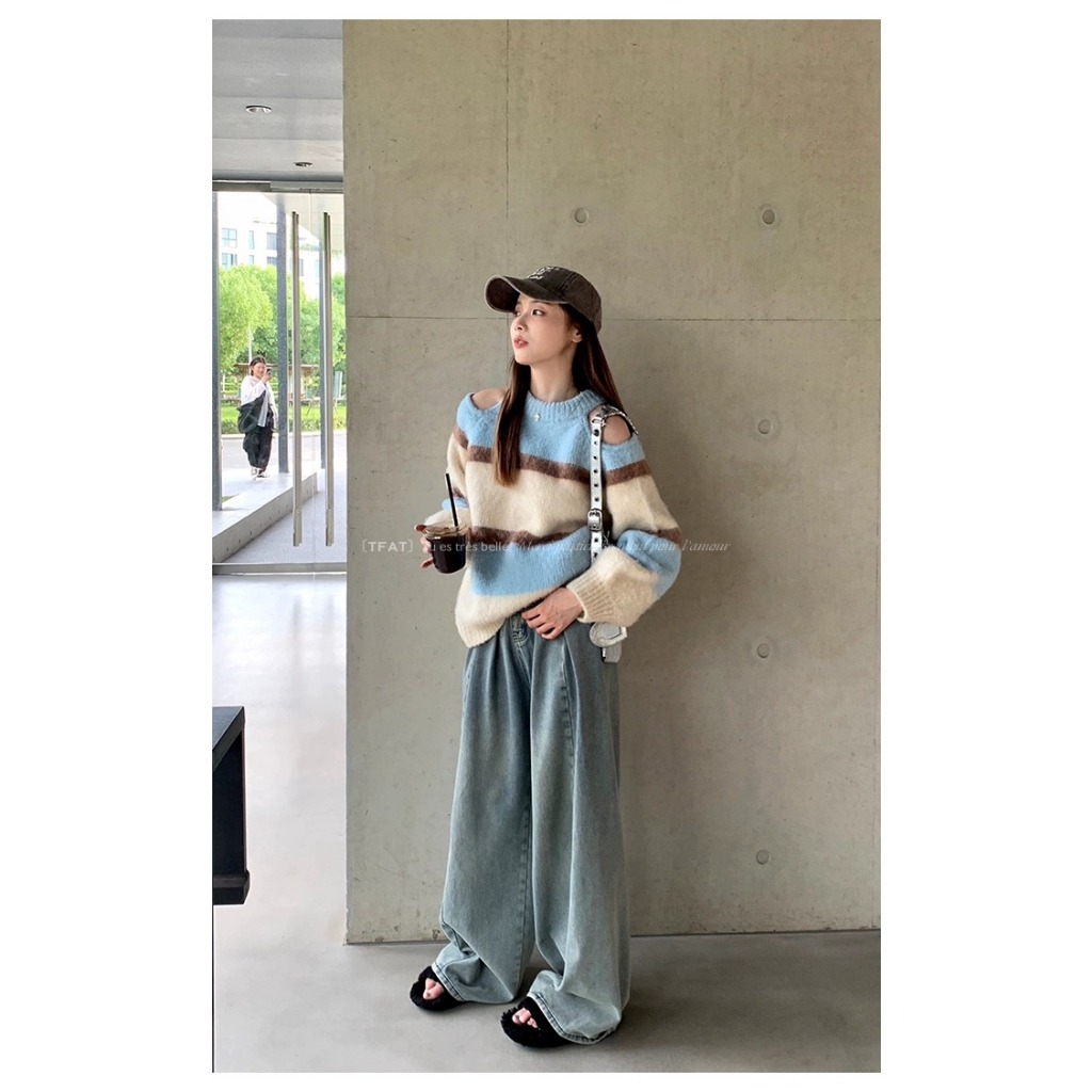 Áo sweater Dệt Kim Phối Màu Tương Phản Đơn Giản Thời Trang Hàn Quốc Cho Nữ