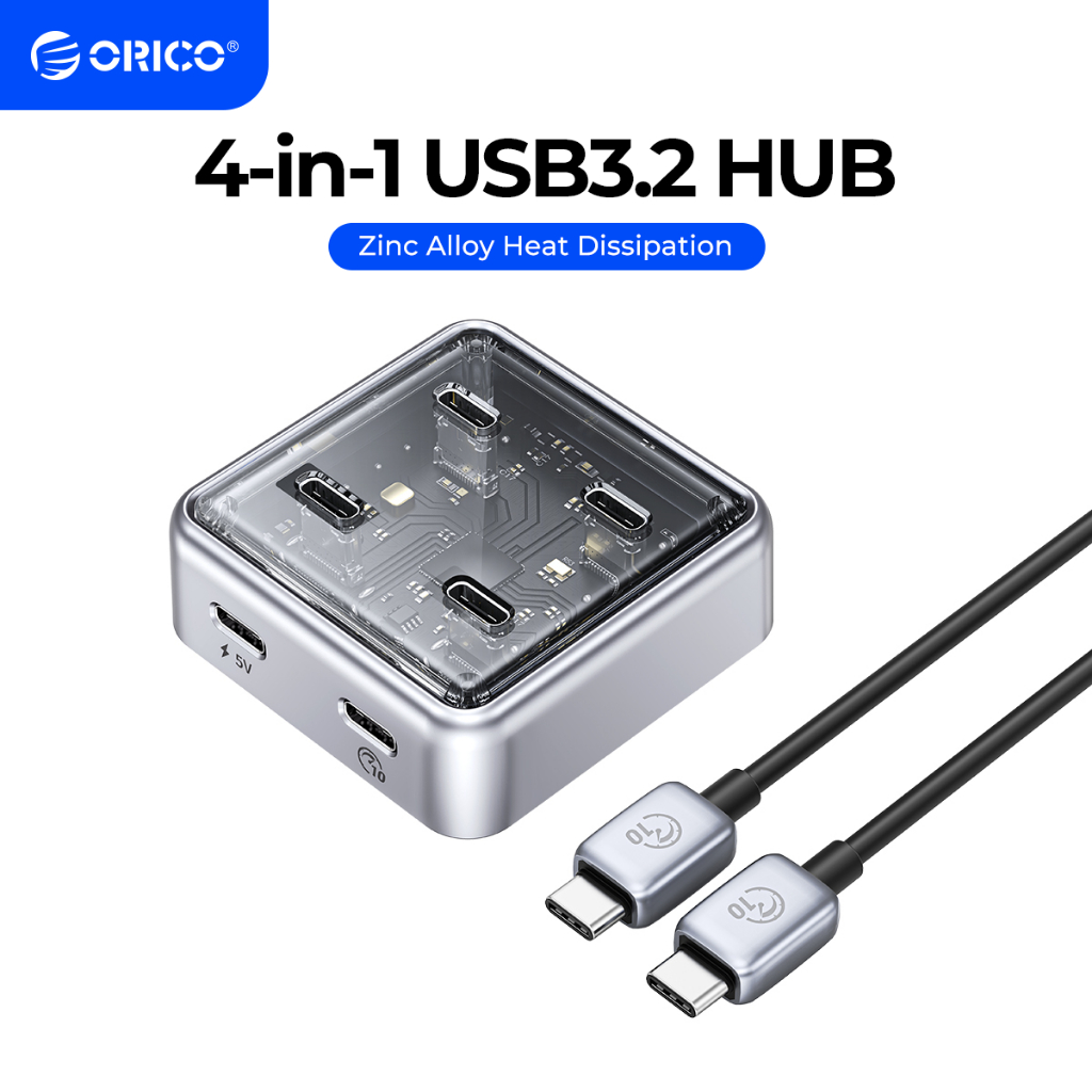 ORICO USB3.2 Hub 10Gbps Truyền tốc độ cao Hợp kim kẽm Siêu tản nhiệt Loại C Hub với cổng cấp nguồn Thích hợp cho Macbook Mac Mini iPad iPhone (XHJ4C)