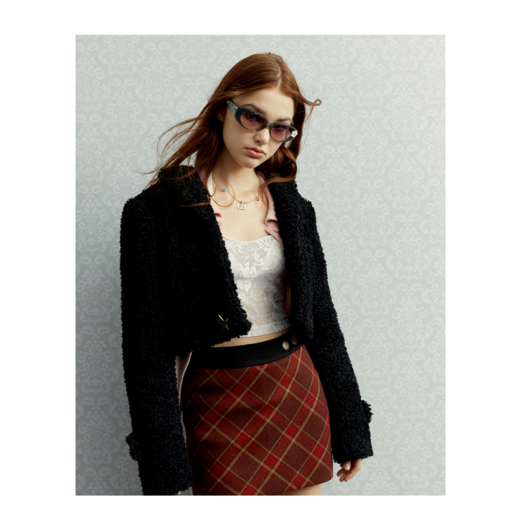 Honypove Chân Váy Nữ Lưng Cao Dáng Chữ a Họa Tiết Caro Thời Trang