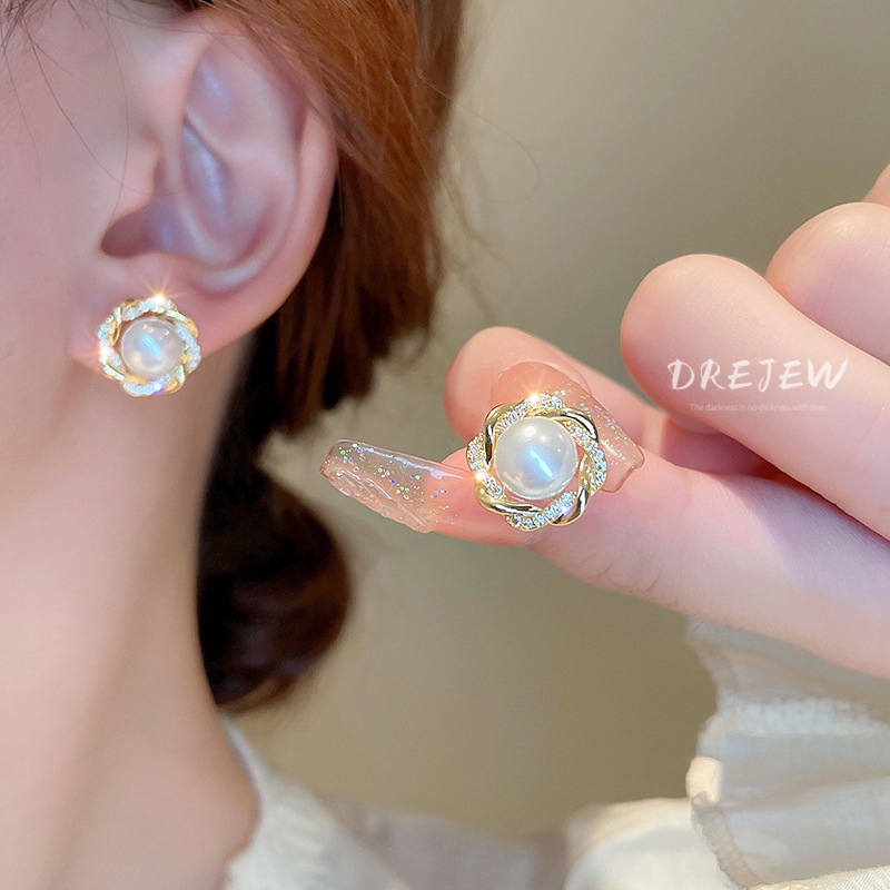 Khuyên Tai Mạ Vàng 14k Đính Ngọc Trai zircon Phong Cách Pháp Thời Trang Cho Nữ