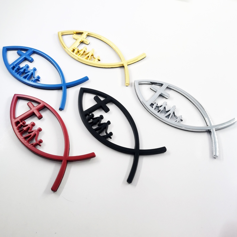 1 x Nhãn Dán Trang Trí Xe Hơi Bằng Kim Loại Hình Chúa jesus fish family