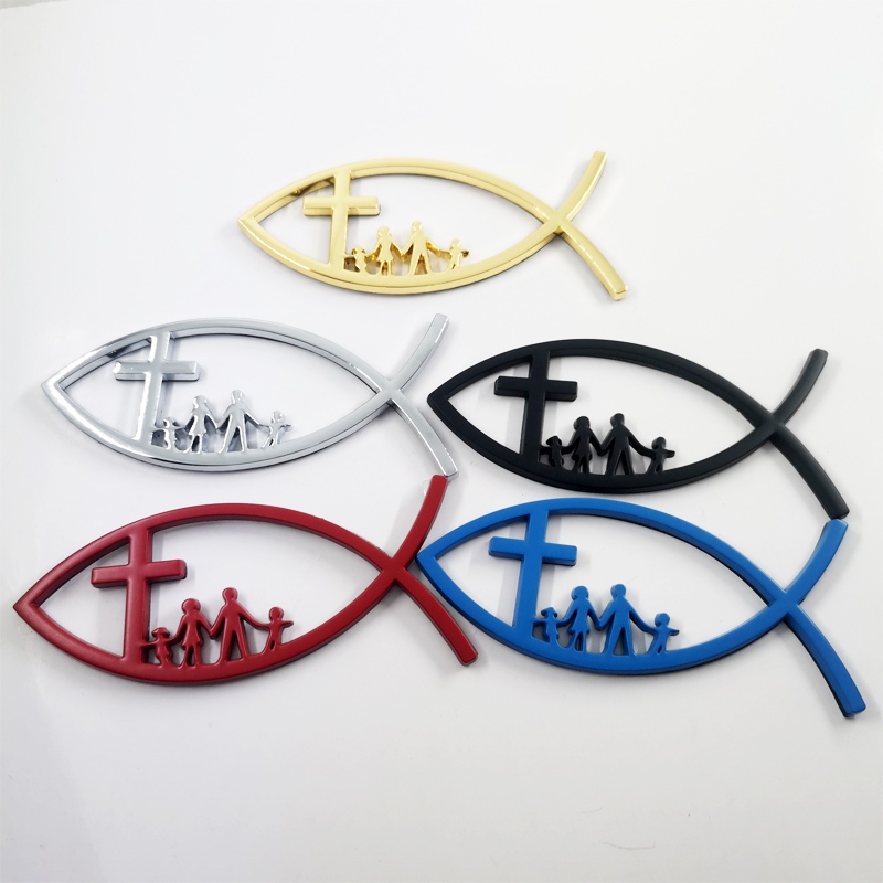 1 x Nhãn Dán Trang Trí Xe Hơi Bằng Kim Loại Hình Chúa jesus fish family