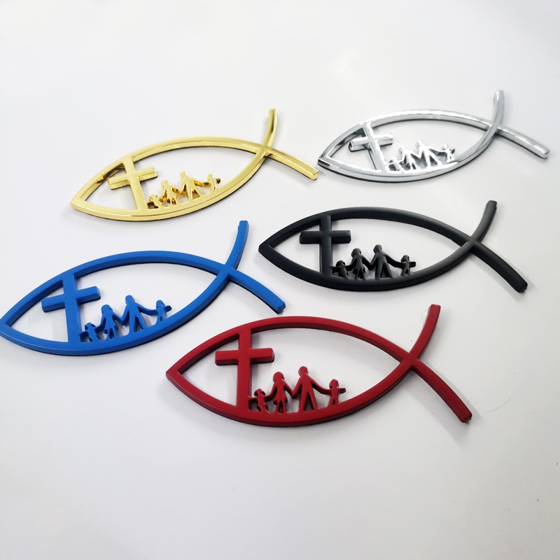 1 x Nhãn Dán Trang Trí Xe Hơi Bằng Kim Loại Hình Chúa jesus fish family