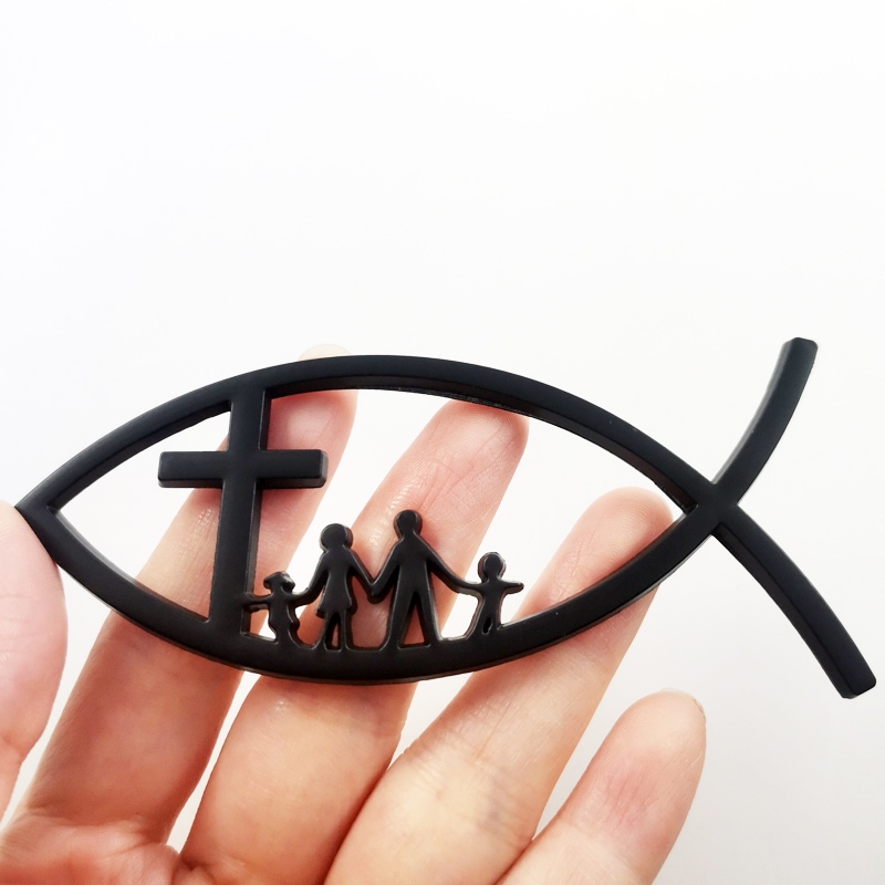 1 x Nhãn Dán Trang Trí Xe Hơi Bằng Kim Loại Hình Chúa jesus fish family
