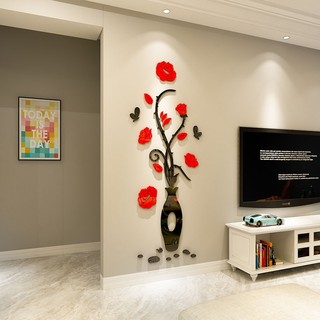Giấy dán tường hình lọ hoa mận 3d bằng acrylic tự dính trang trí phông nền tv / phòng khách / phòng ngủ