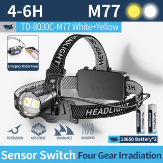 Đèn pha siêu sáng SMILING SHARK TD8030 M77 8400LM Ánh sáng trắng vàng Kiểu đầu 18650 Type C có thể sạc lại Zoom ngoài trời Câu cá không thấm nước Săn bắn làm việc
