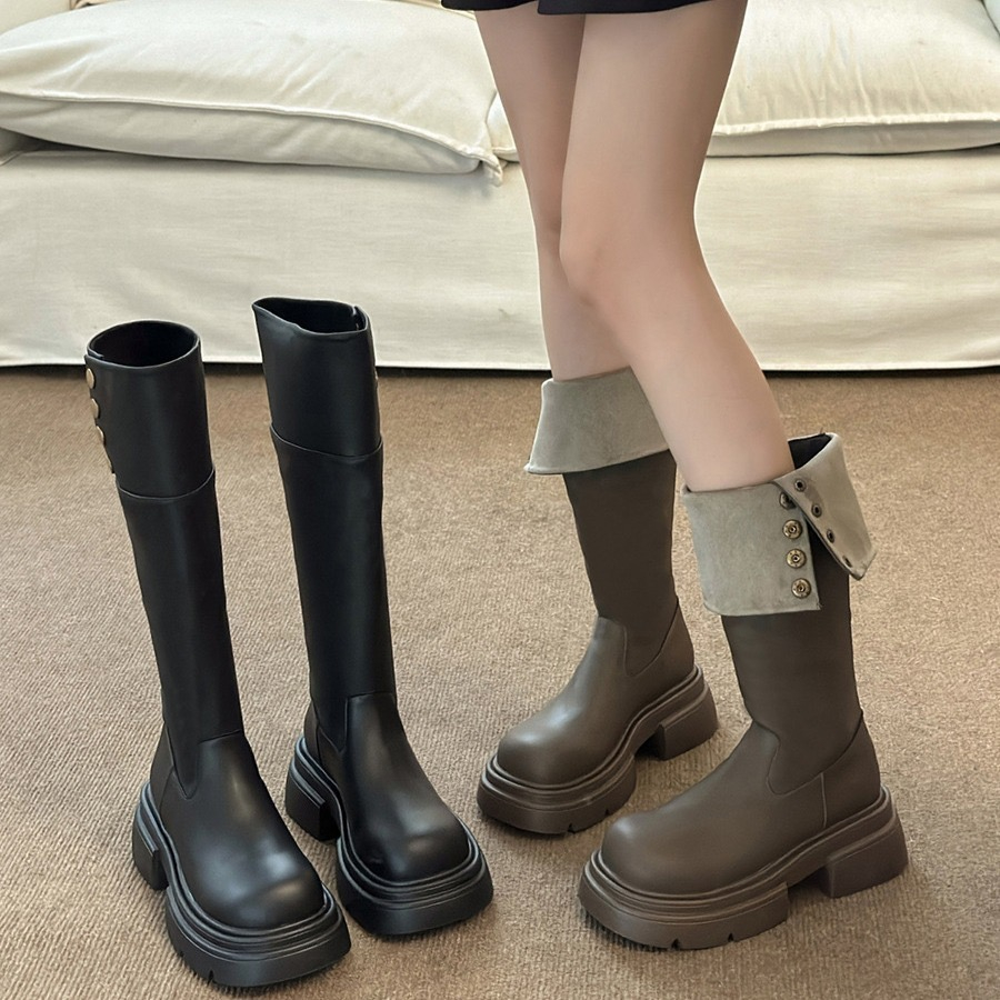 Giày Bốt Cao Gót 7cm Màu Đen / Nâu Phong Cách Anh Quốc Thời Trang Thu Đông 2023 Cho Nữ