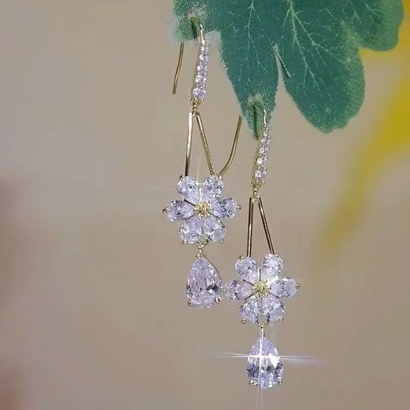 Thời Trang Bông Tai Mạ Vàng 18k Đính Đá zircon Phong Cách Hàn Quốc Cho Nữ