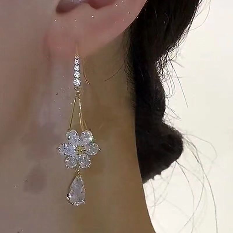 Thời Trang Bông Tai Mạ Vàng 18k Đính Đá zircon Phong Cách Hàn Quốc Cho Nữ