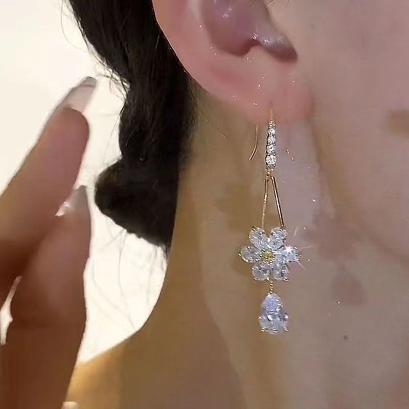 Thời Trang Bông Tai Mạ Vàng 18k Đính Đá zircon Phong Cách Hàn Quốc Cho Nữ