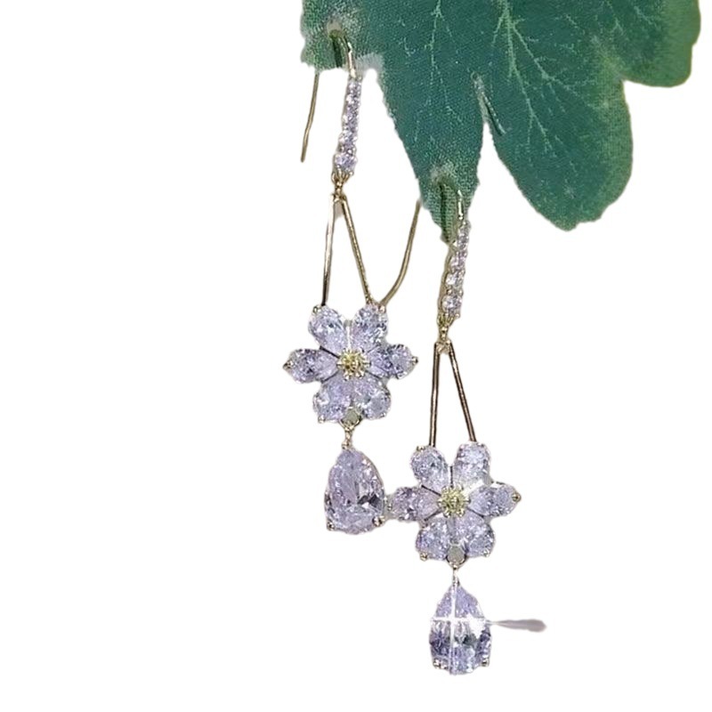 Thời Trang Bông Tai Mạ Vàng 18k Đính Đá zircon Phong Cách Hàn Quốc Cho Nữ